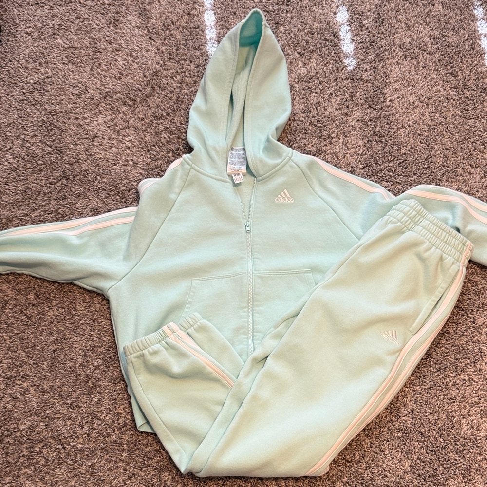 Adidas Light Green Hooded Tracksuit size 12/14